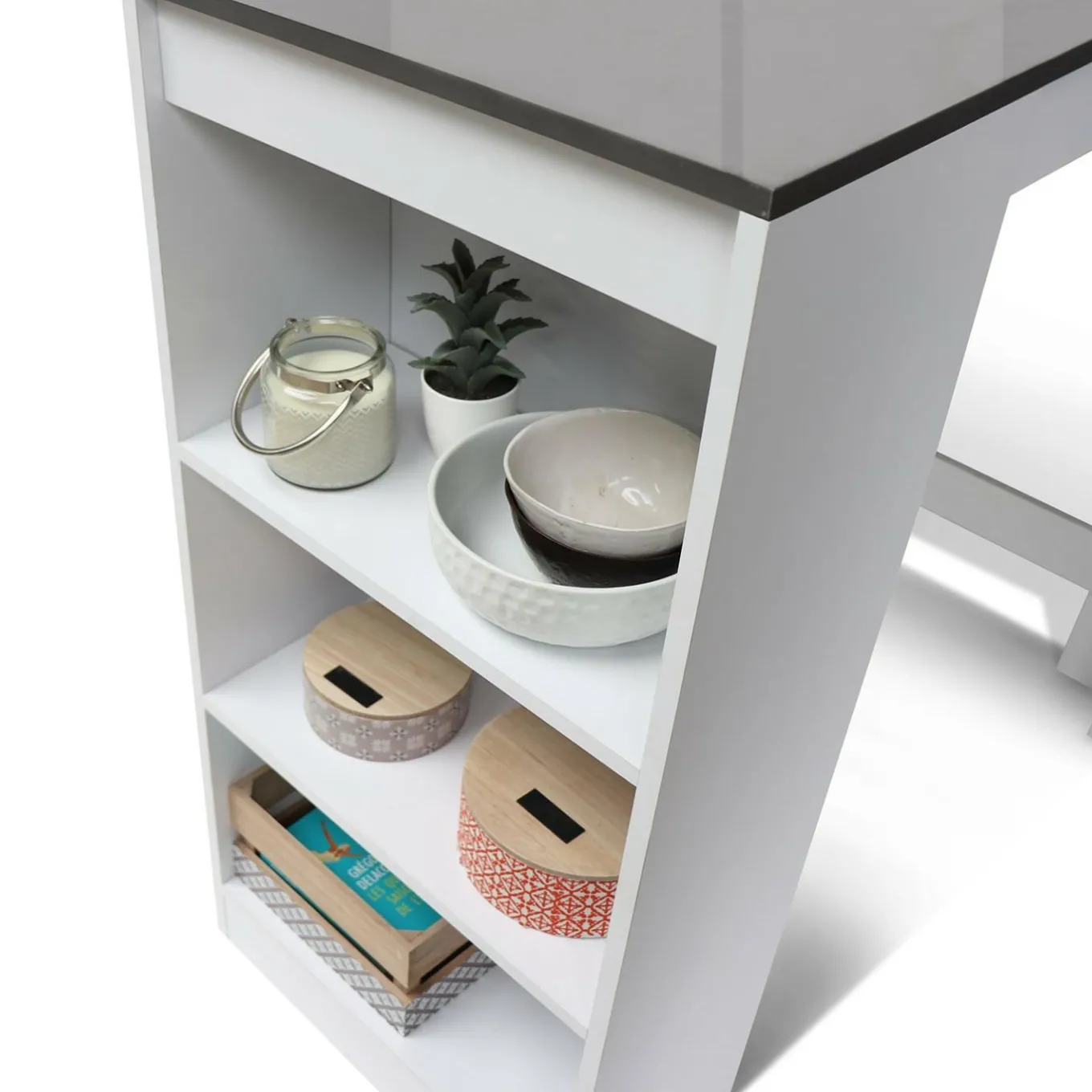 IDMarket Table de bar haute 2 à 4 personnes avec rangement* Meubles Hauts|Meubles Blancs
