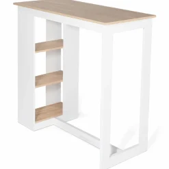 IDMarket Table de bar haute imitation hêtre et blanche* Meubles Hauts|Meubles Blancs