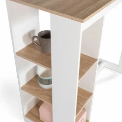 IDMarket Table de bar haute imitation hêtre et blanche* Meubles Hauts|Meubles Blancs