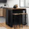 IDMarket Table de bar îlot bois noir et plateau foncé* Collection Vintage|Mange Debout