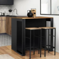 IDMarket Table de bar îlot bois noir et plateau foncé* Collection Vintage|Mange Debout