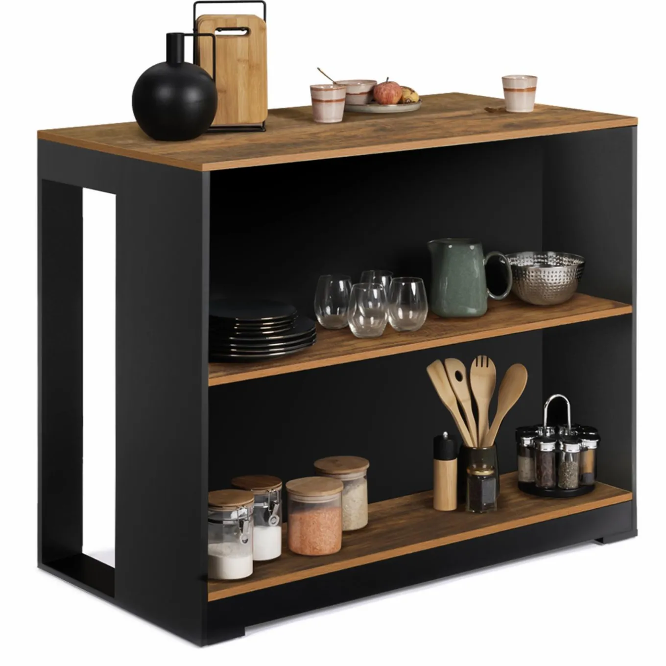 IDMarket Table de bar îlot bois noir et plateau foncé* Collection Vintage|Mange Debout