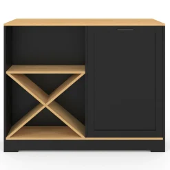 IDMarket Table de bar îlot en bois noir avec range-bouteilles et plateau façon hêtre 113 cm* Collection Moderne|Ilot Central