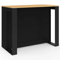 IDMarket Table de bar îlot en bois noir avec range-bouteilles et plateau façon hêtre 113 cm* Collection Moderne|Ilot Central