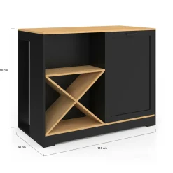 IDMarket Table de bar îlot en bois noir avec range-bouteilles et plateau façon hêtre 113 cm* Collection Moderne|Ilot Central