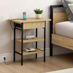 IDMarket Table de chevet / d'appoint design industriel avec multiprise* Tables Basses