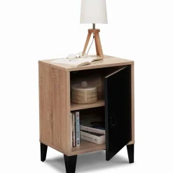IDMarket Table de chevet casier métal noir et bois* Meubles Bas|Collection Métal