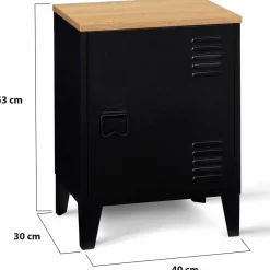 IDMarket Table de chevet casier porte métal noir et plateau bois* Meubles Noirs|Chambre Complète Adulte