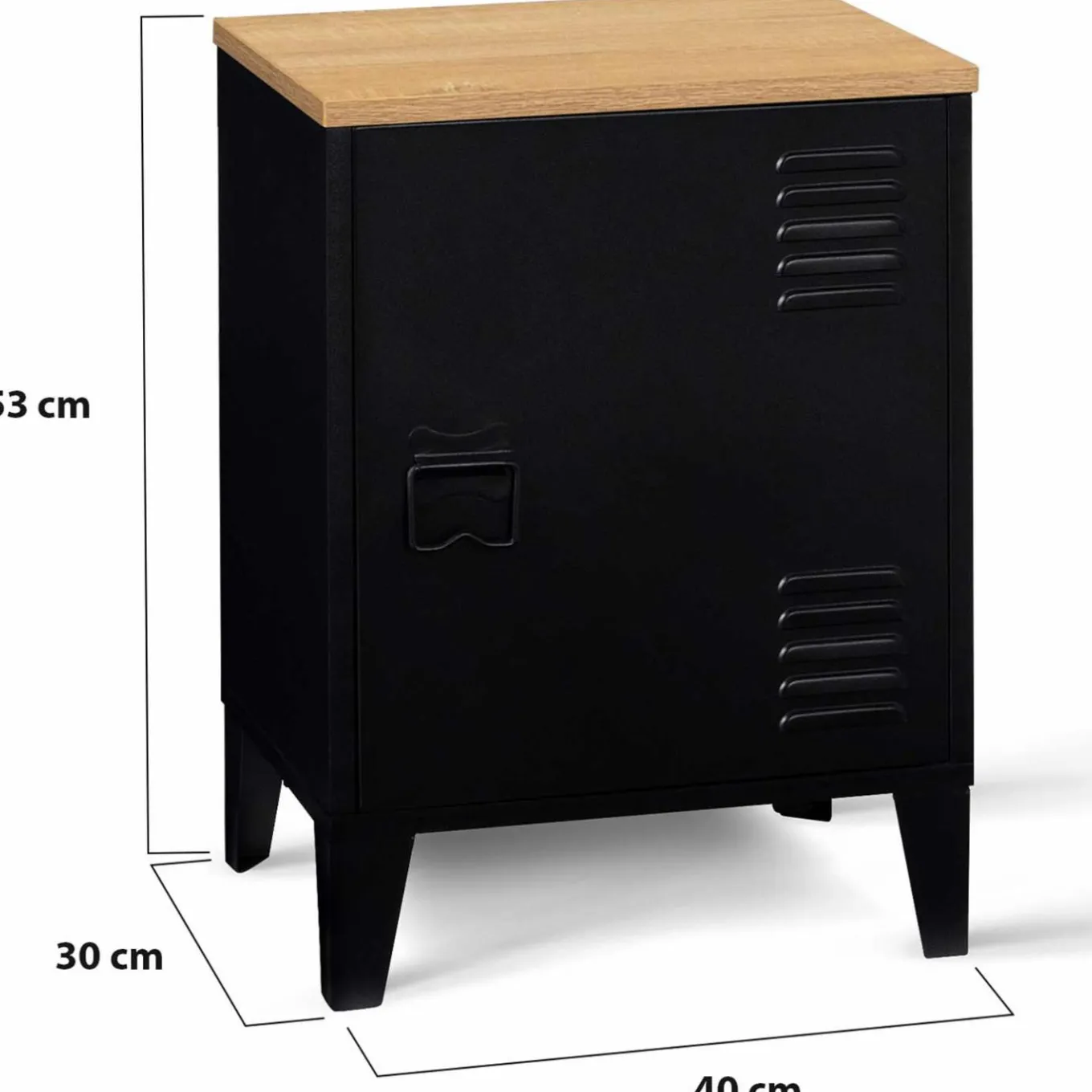 IDMarket Table de chevet casier porte métal noir et plateau bois* Meubles Noirs|Chambre Complète Adulte