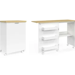 IDMarket Table de couture pliante à roulettes avec 4 étagères* Meubles En Bois|Collection Contemporaine