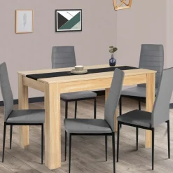 IDMarket Table de cuisine 4 personnes imitation hêtre et noire* Meubles En Bois|Collection Contemporaine