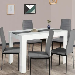 IDMarket Table de cuisine 6 personnes blanche et grise* Meubles Bas|Meubles Blancs