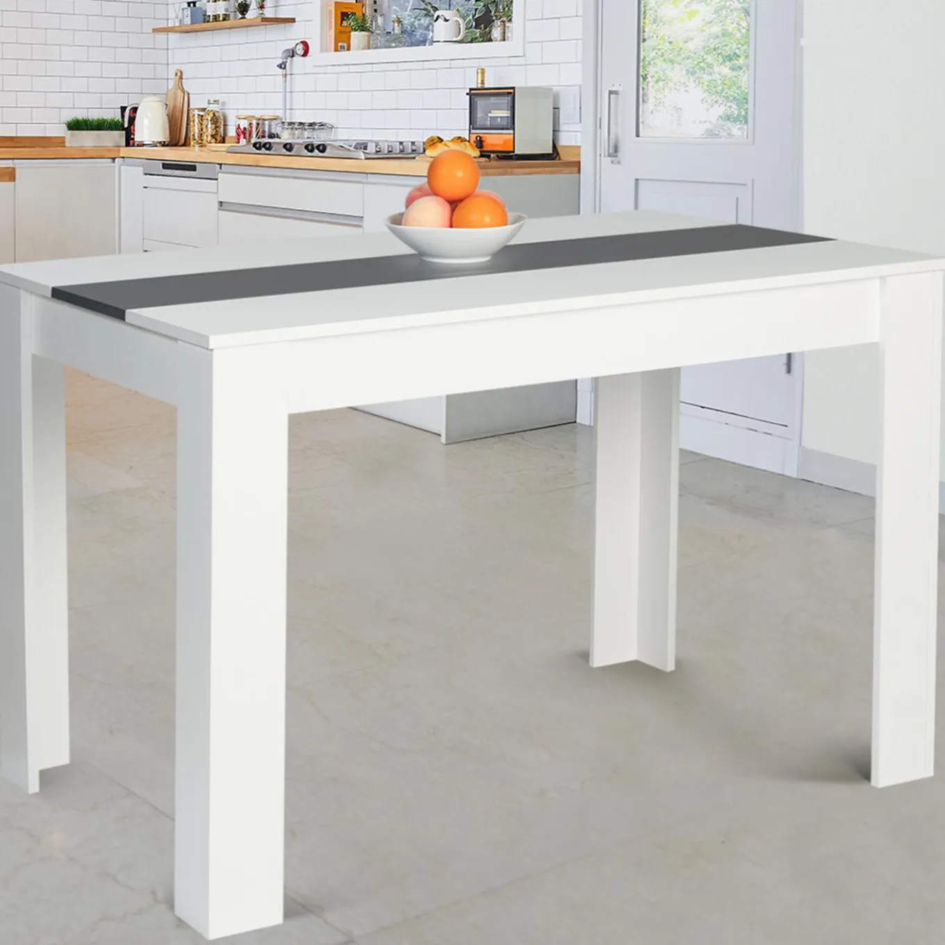 IDMarket Table de cuisine 6 personnes blanche et grise* Meubles Bas|Meubles Blancs