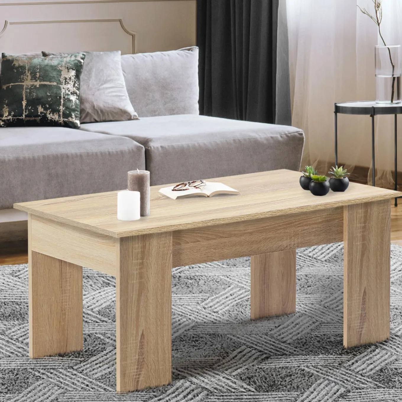 IDMarket Table de salon avec plateau relevable bois imitation hêtre* Meubles En Bois|Collection Design