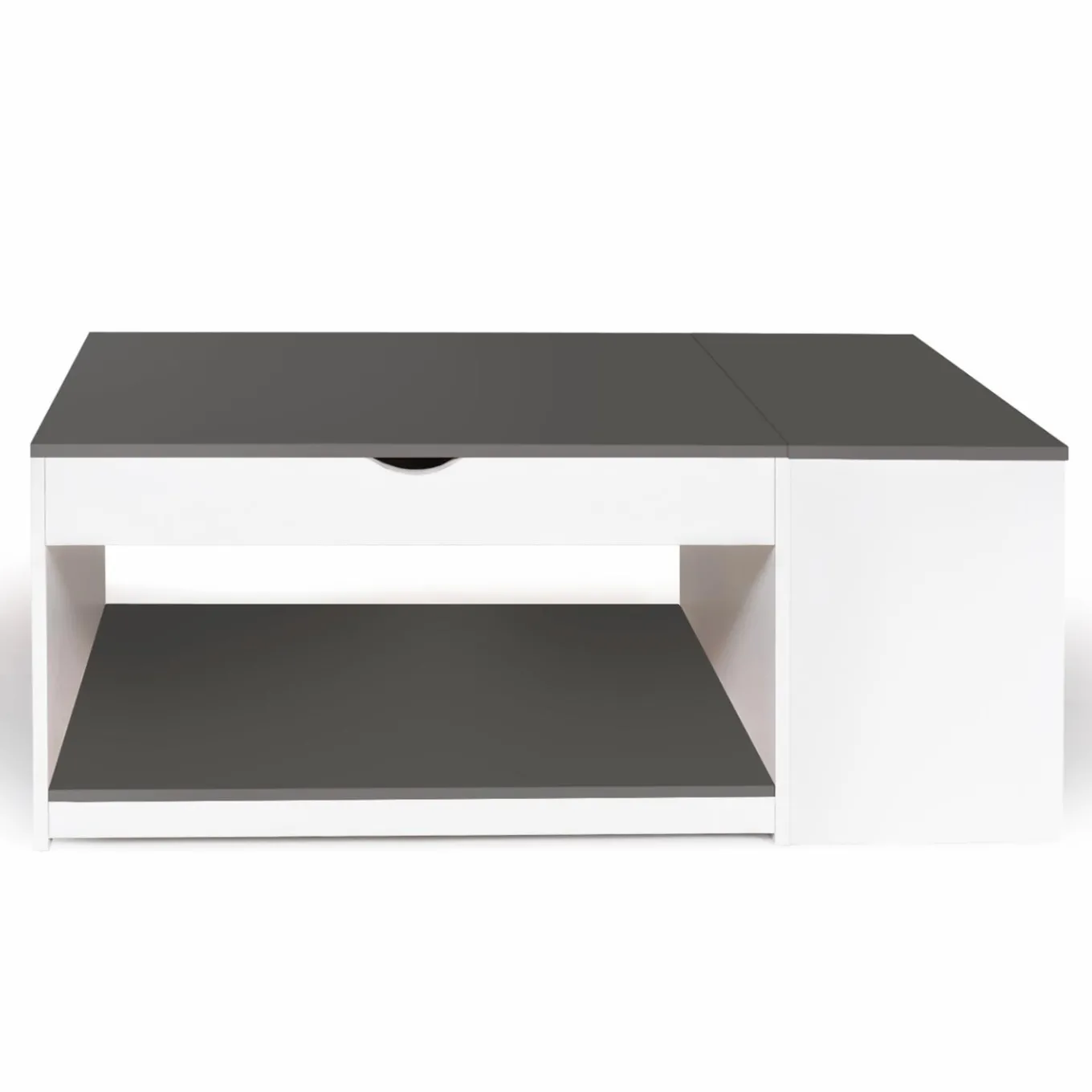 IDMarket Table de salon avec plateau relevable et coffre bois blanc et plateau gris* Collection Design|Collection Moderne