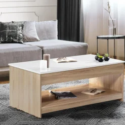 IDMarket Table de salon avec plateau relevable imitation hêtre plateau blanc* Collection Design|Collection Contemporaine