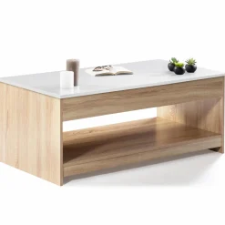 IDMarket Table de salon avec plateau relevable imitation hêtre plateau blanc* Collection Design|Collection Contemporaine