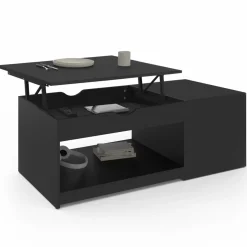 IDMarket Table de salon avec plateau relevable bois noir* Meubles Noirs|Collection Design
