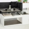 IDMarket Table de salon avec plateau relevable effet béton et bois blanc* Collection Design|Collection Moderne