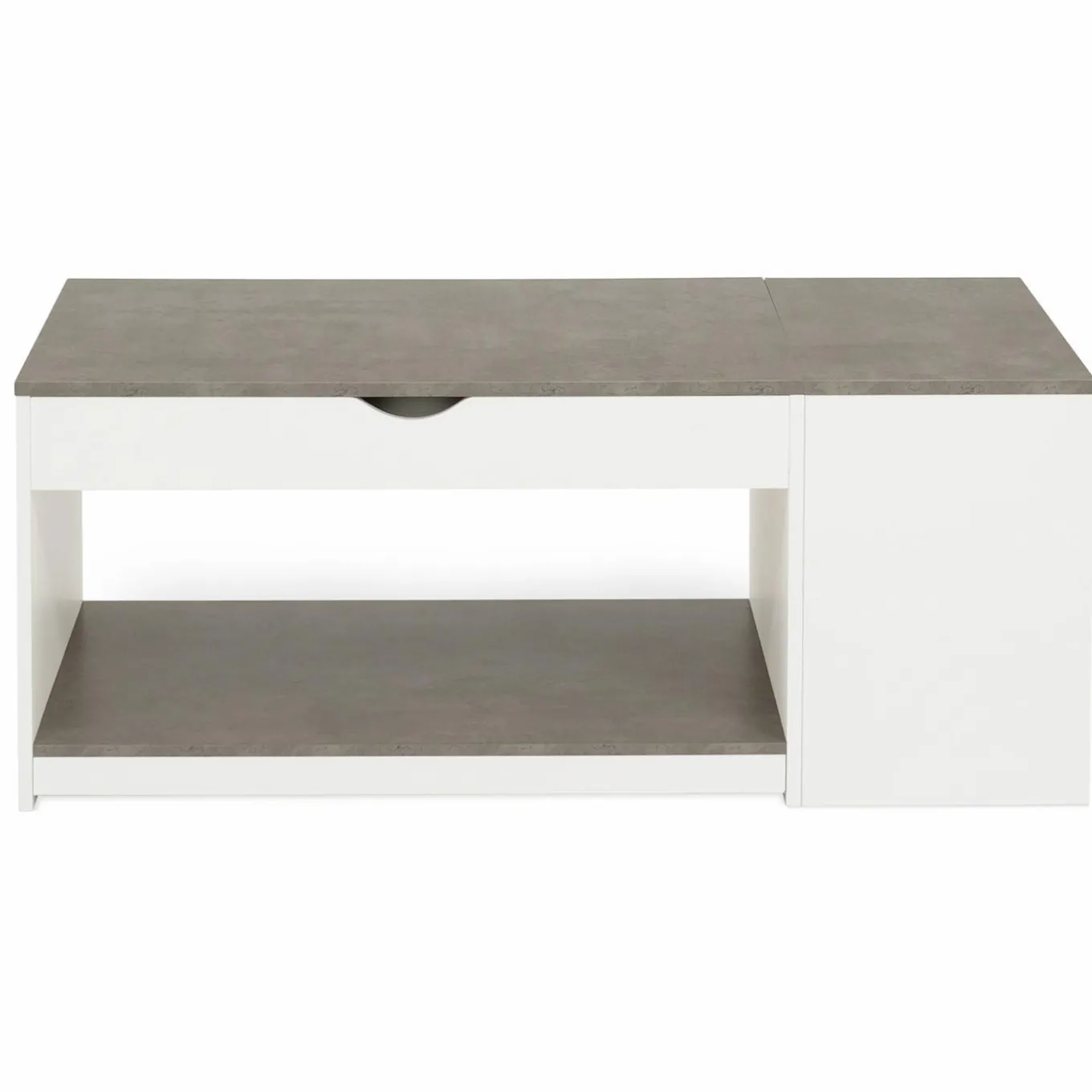 IDMarket Table de salon avec plateau relevable effet béton et bois blanc* Collection Design|Collection Moderne
