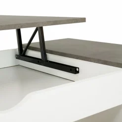 IDMarket Table de salon avec plateau relevable effet béton et bois blanc* Collection Design|Collection Moderne