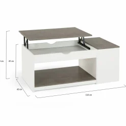 IDMarket Table de salon avec plateau relevable effet béton et bois blanc* Collection Design|Collection Moderne