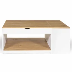 IDMarket Table de salon avec plateau relevable bois blanc et façon hêtre* Meubles Bas|Meubles Blancs