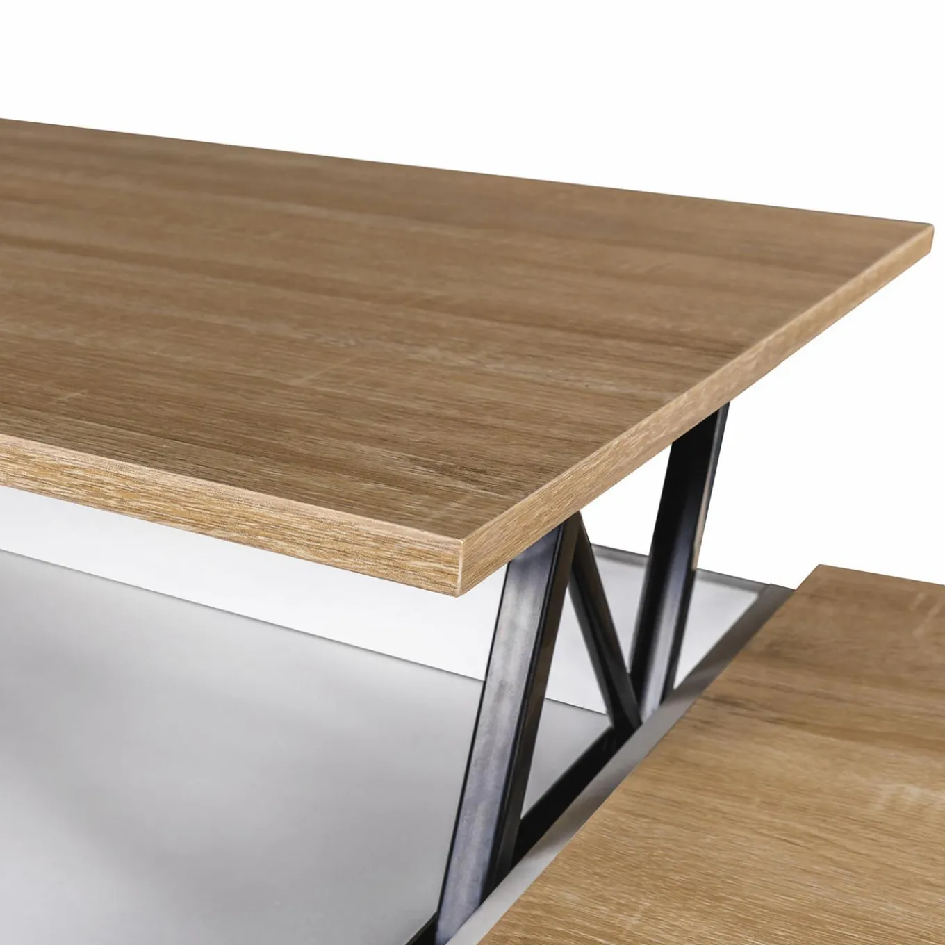 IDMarket Table de salon avec plateau relevable bois blanc et façon hêtre* Meubles Bas|Meubles Blancs