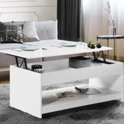IDMarket Table de salon blanche avec plateau relevable* Collection Design|Collection Contemporaine