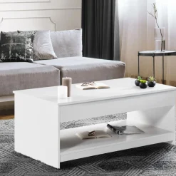 IDMarket Table de salon blanche avec plateau relevable* Collection Design|Collection Contemporaine