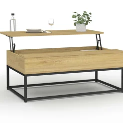 IDMarket Table de salon industrielle avec plateau relevable* Meubles Bas|Meubles En Bois