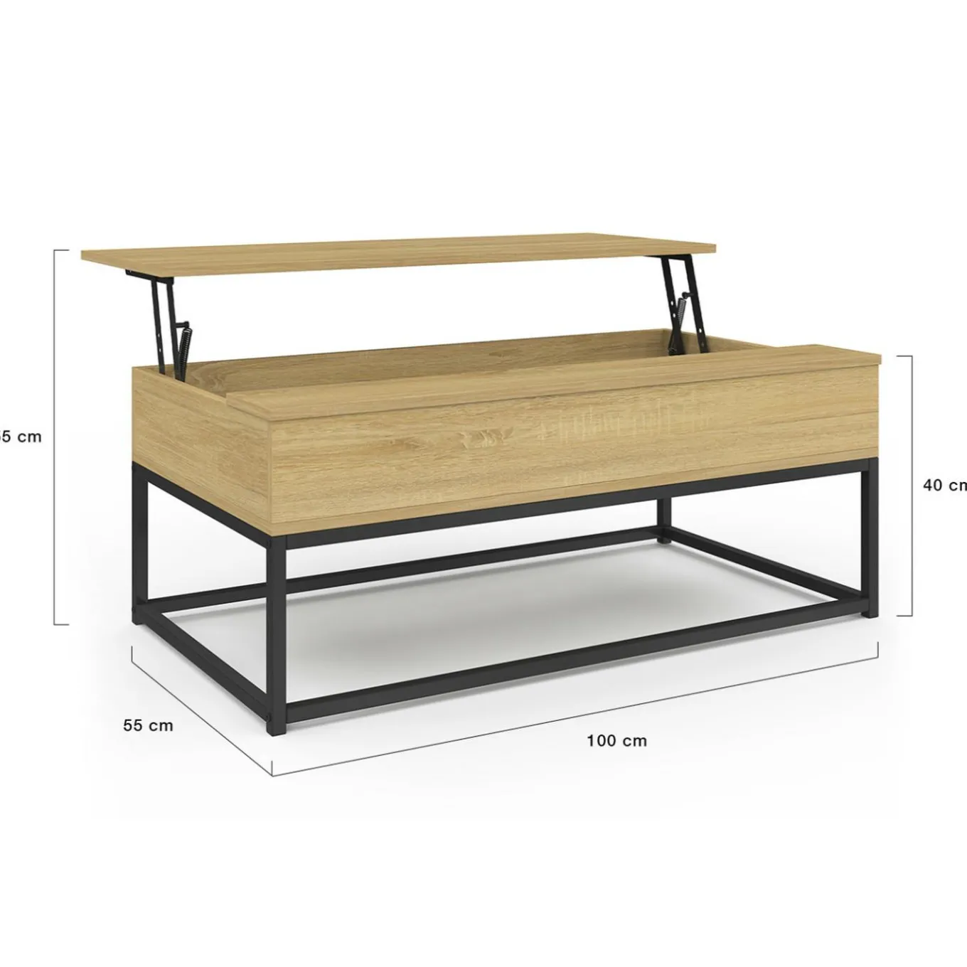 IDMarket Table de salon industrielle avec plateau relevable* Meubles Bas|Meubles En Bois