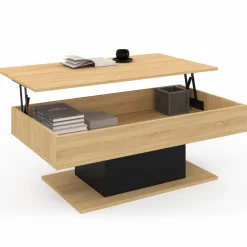 IDMarket Table de salon relevable bois et noir* Meubles Bas|Collection Design