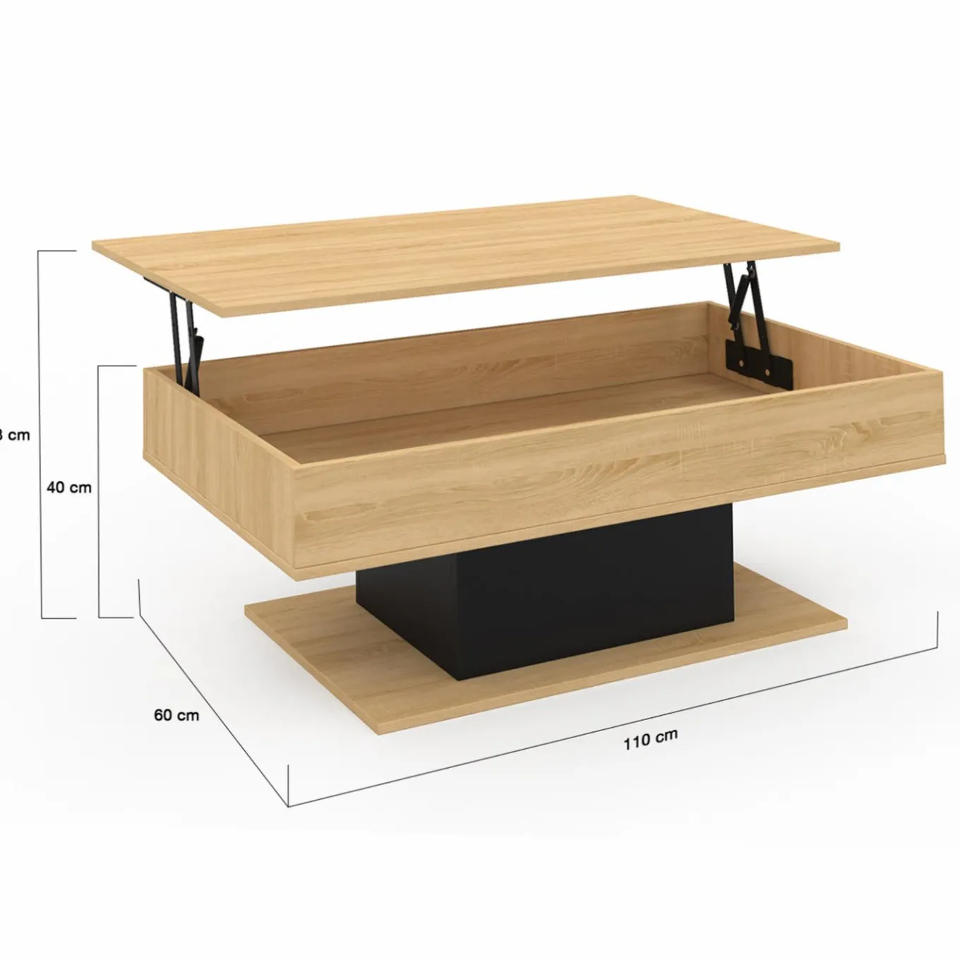 IDMarket Table de salon relevable bois et noir* Meubles Bas|Collection Design