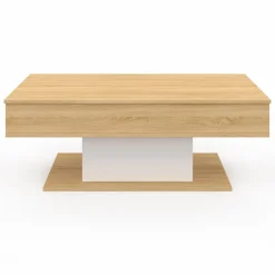IDMarket Table de salon relevable bois et blanc* Collection Design|Collection Moderne