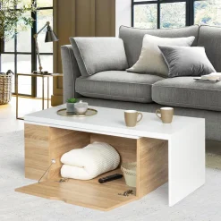 IDMarket Table de salon rotative avec coffre de rangement* Meubles Blancs|Collection Moderne