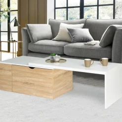 IDMarket Table de salon rotative avec coffre de rangement* Meubles Blancs|Collection Moderne