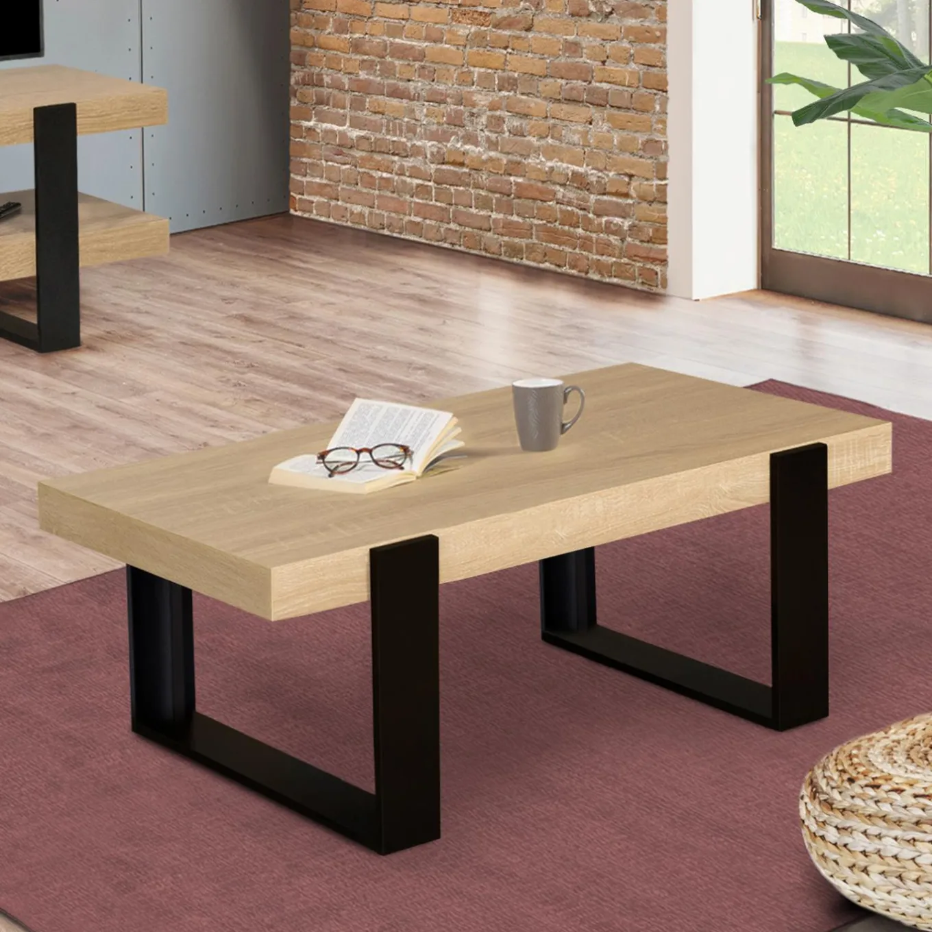 IDMarket Table de salon style industriel bois et noir* Collection Moderne|Salon Complet