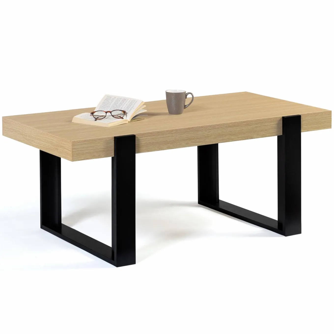 IDMarket Table de salon style industriel bois et noir* Collection Moderne|Salon Complet