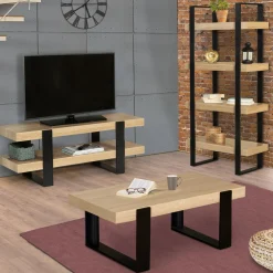 IDMarket Table de salon style industriel bois et noir* Collection Moderne|Salon Complet