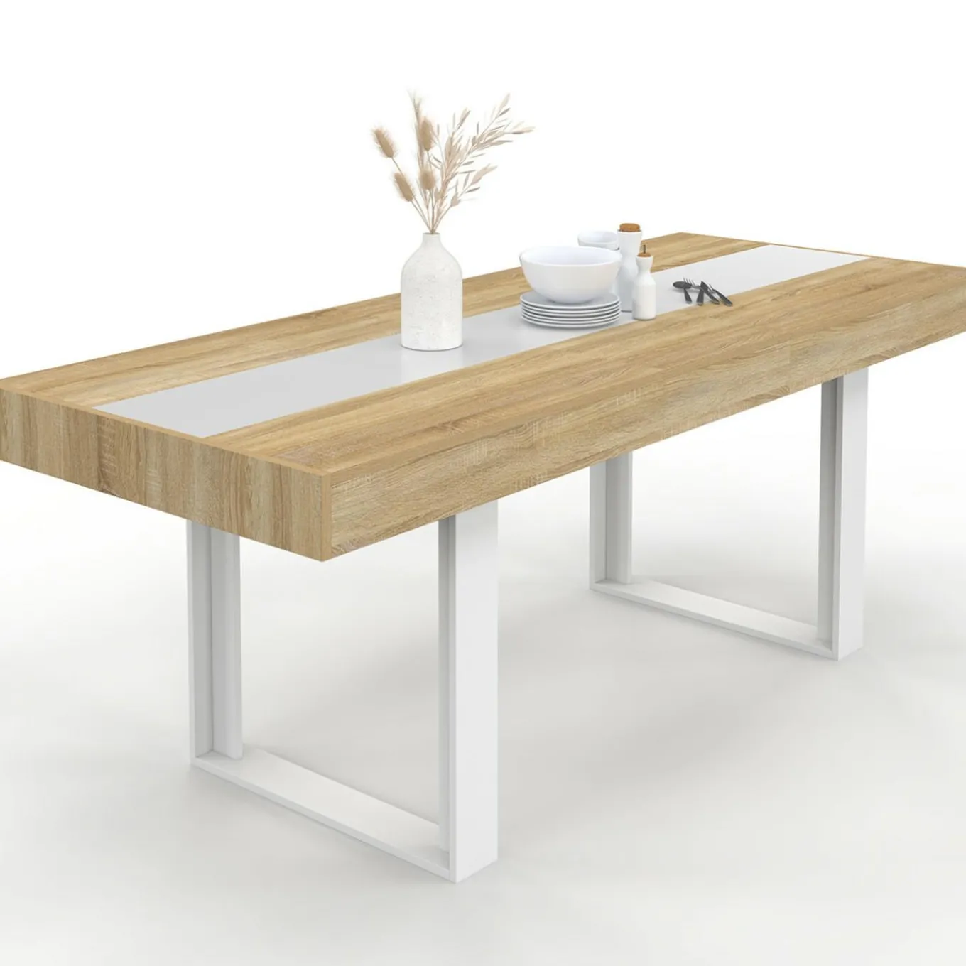 IDMarket Table extensible 6 à 10 personnes bois et blanc* Collection Design|Collection Moderne