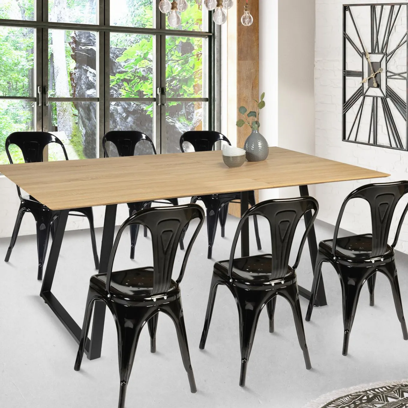 IDMarket Table extensible moderne bois et métal* Collection Industrielle|Salle À Manger Complète