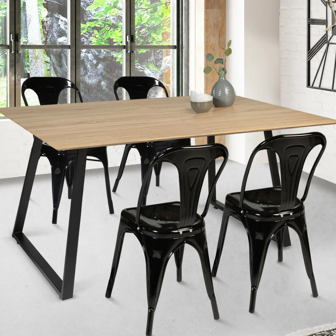 IDMarket Table extensible moderne bois et métal* Collection Industrielle|Salle À Manger Complète