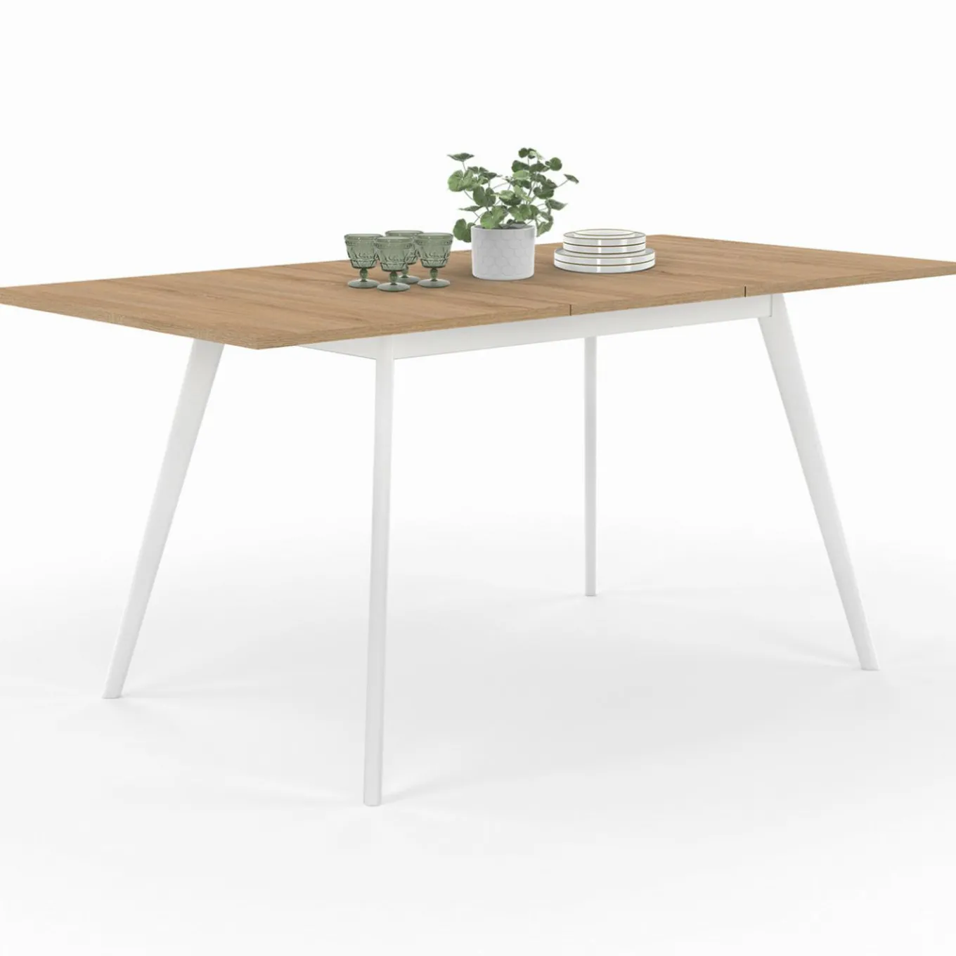 IDMarket Table extensible scandinave bois et pieds blancs* Meubles En Bois|Collection Scandinave