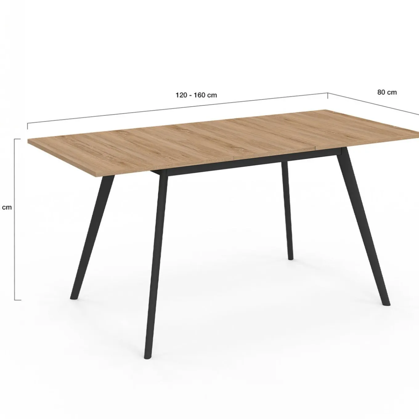 IDMarket Table extensible scandinave plateau bois pieds noirs 120-160 cm* Collection Scandinave|Salle À Manger Complète
