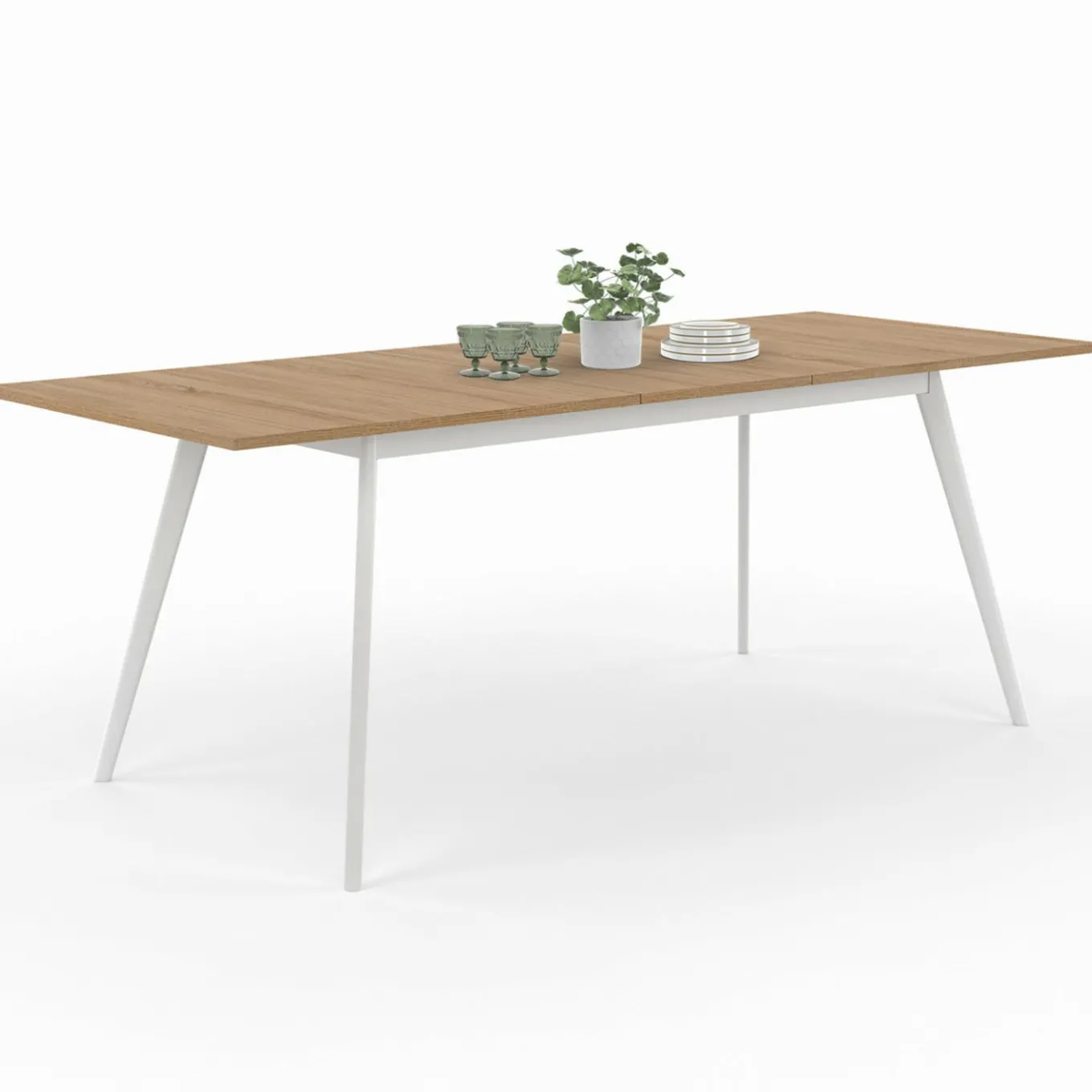 IDMarket Table extensible scandinave plateau bois pieds blancs 160-200cm* Collection Scandinave|Salle À Manger Complète