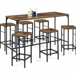 IDMarket Table haute avec 6 tabourets bois effet vieilli* Collection Vintage|Collection Industrielle