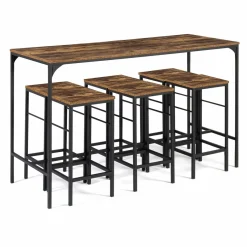 IDMarket Table haute avec 6 tabourets bois effet vieilli* Collection Vintage|Collection Industrielle