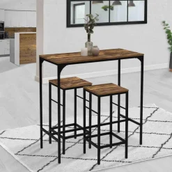 IDMarket Table haute avec 2 tabourets bois effet vieilli* Collection Industrielle|Mange Debout