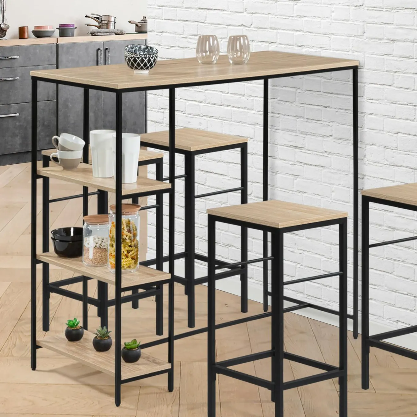 IDMarket Table haute industrielle avec étagères* Meubles Hauts|Collection Industrielle